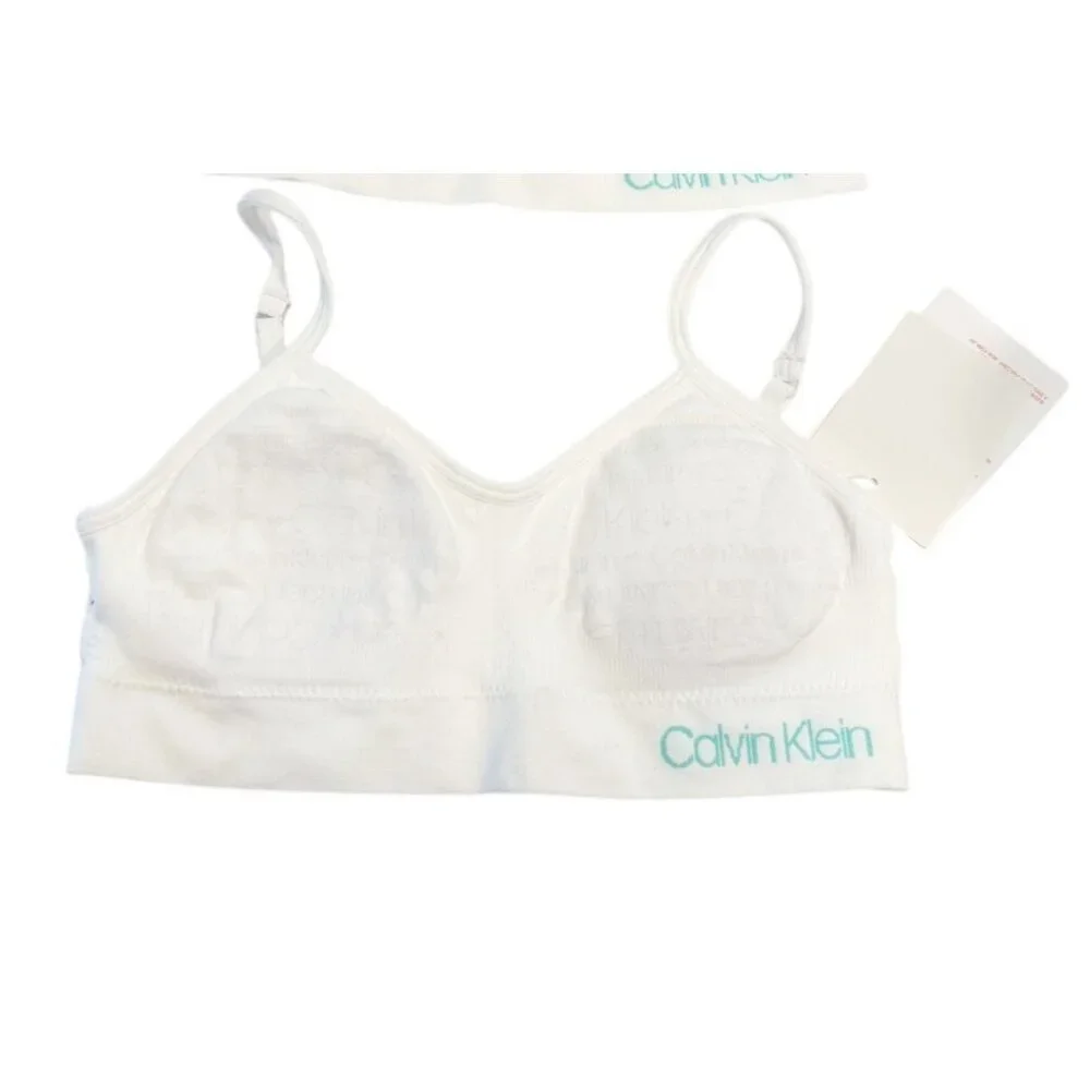 Two Calvin Klein Girl's Seamless Signature Bralettes White Size S (6/6X) NWT